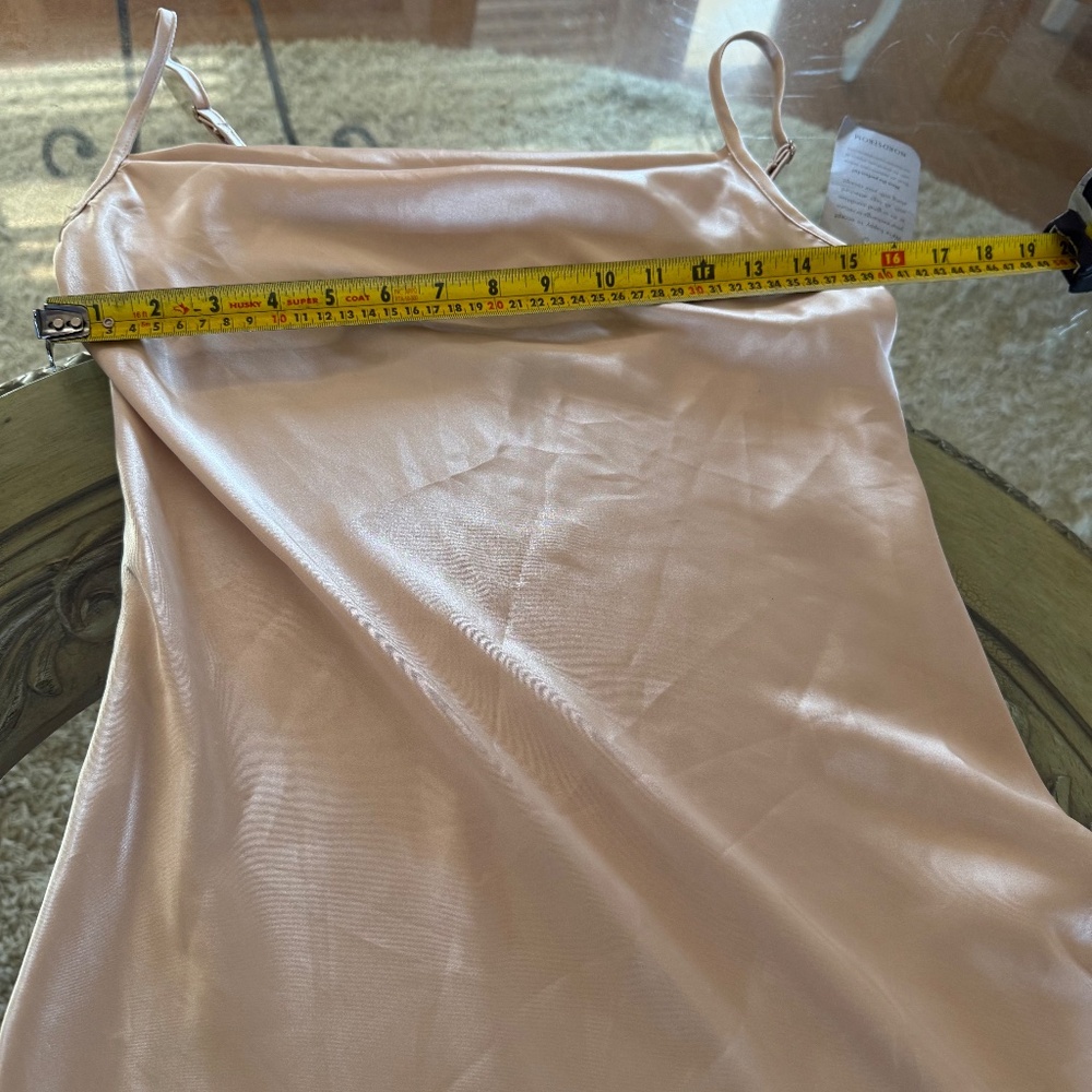 Bebe Gold Satin Draped Neck Slip Tea Length Dress NWT Size XS Party Cocktail - Picture 8 of 9